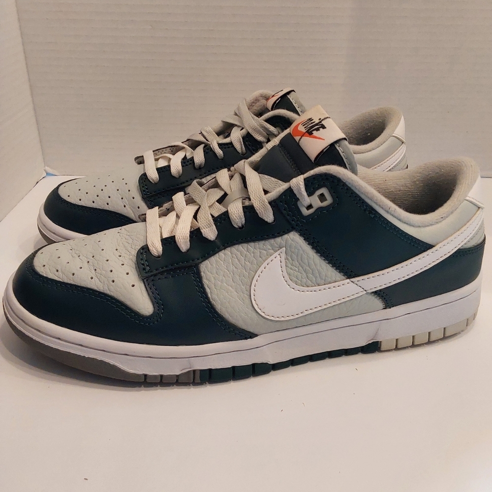 Nike Men’s Dunk Low Sneakers in White and Dark Green